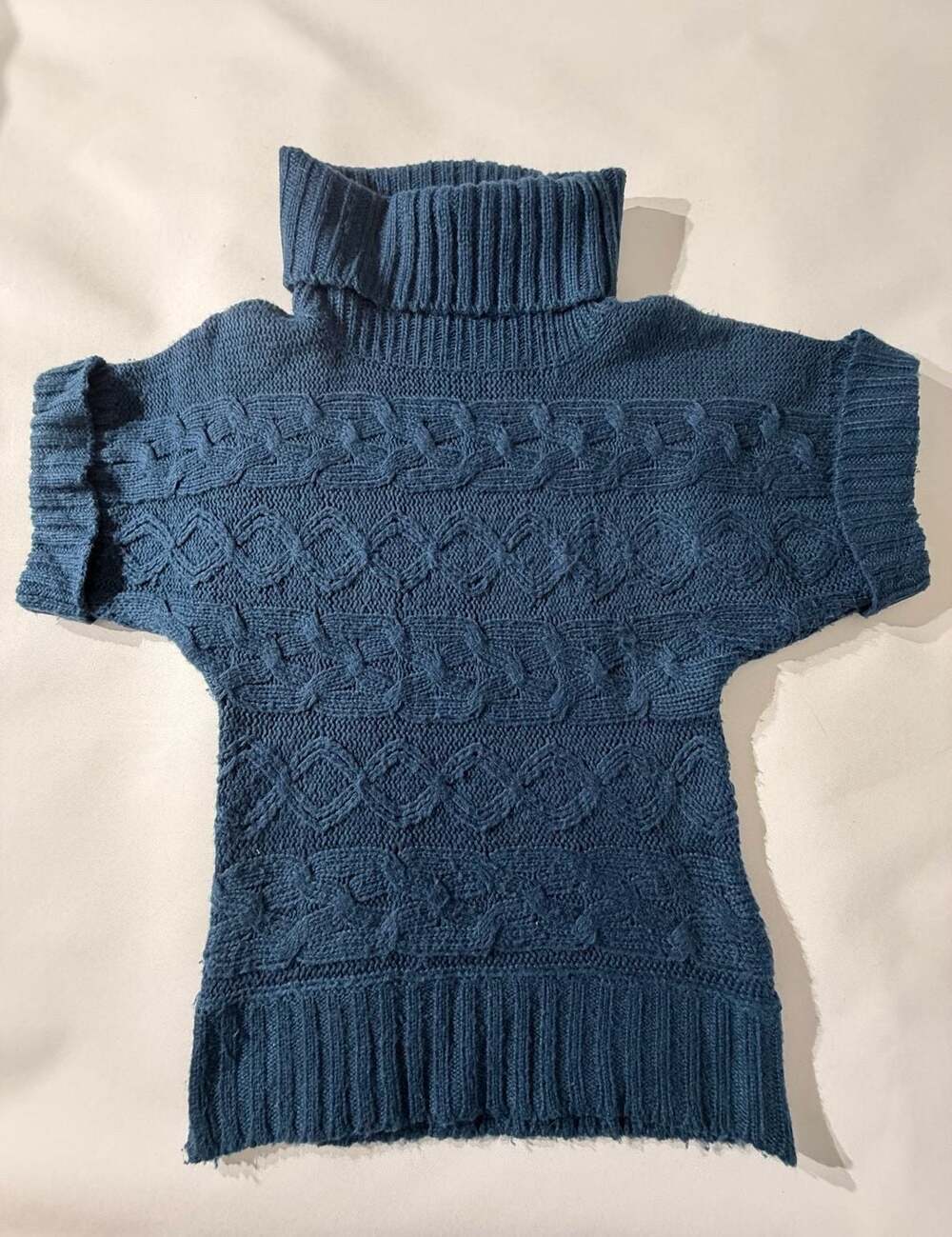Forever 21 XXI Blue Cable Knit Short Sleeve Turtleneck Sweater Womens Small